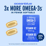 Étiquette claire d'Oceanblue Omega-3 2100 avec informations visibles