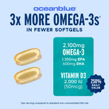 Oceanblue Omega-3 2100 étiquette: informations claires sur le produit.