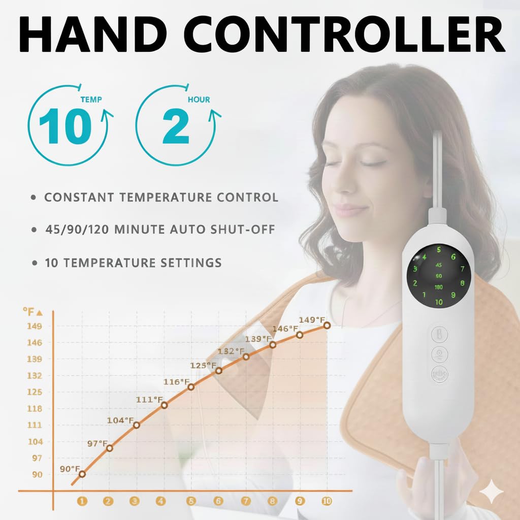 OCSOSO tapis chauffant dos 20x40 – housse lavable en machine pour entretien facile