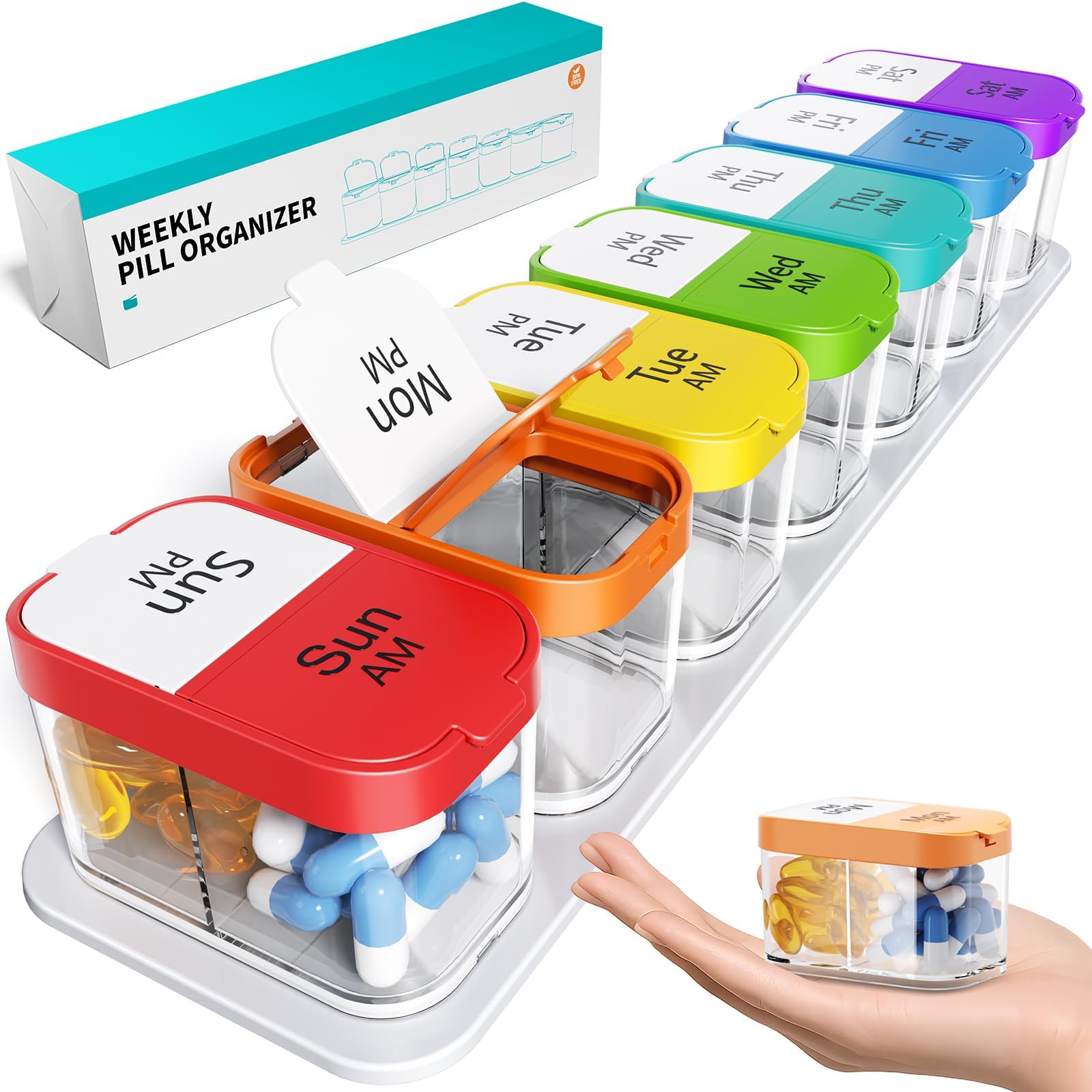 Odaro organisateur pilules semaine XL arc-en-ciel pour vue d ensemble simple
