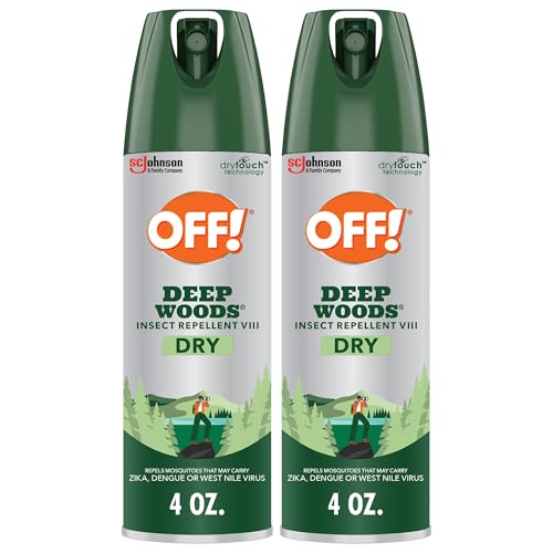 OFF! Deep Woods Dry Aérosol – bouteille visible, répulsif longue durée pour l'extérieur.
