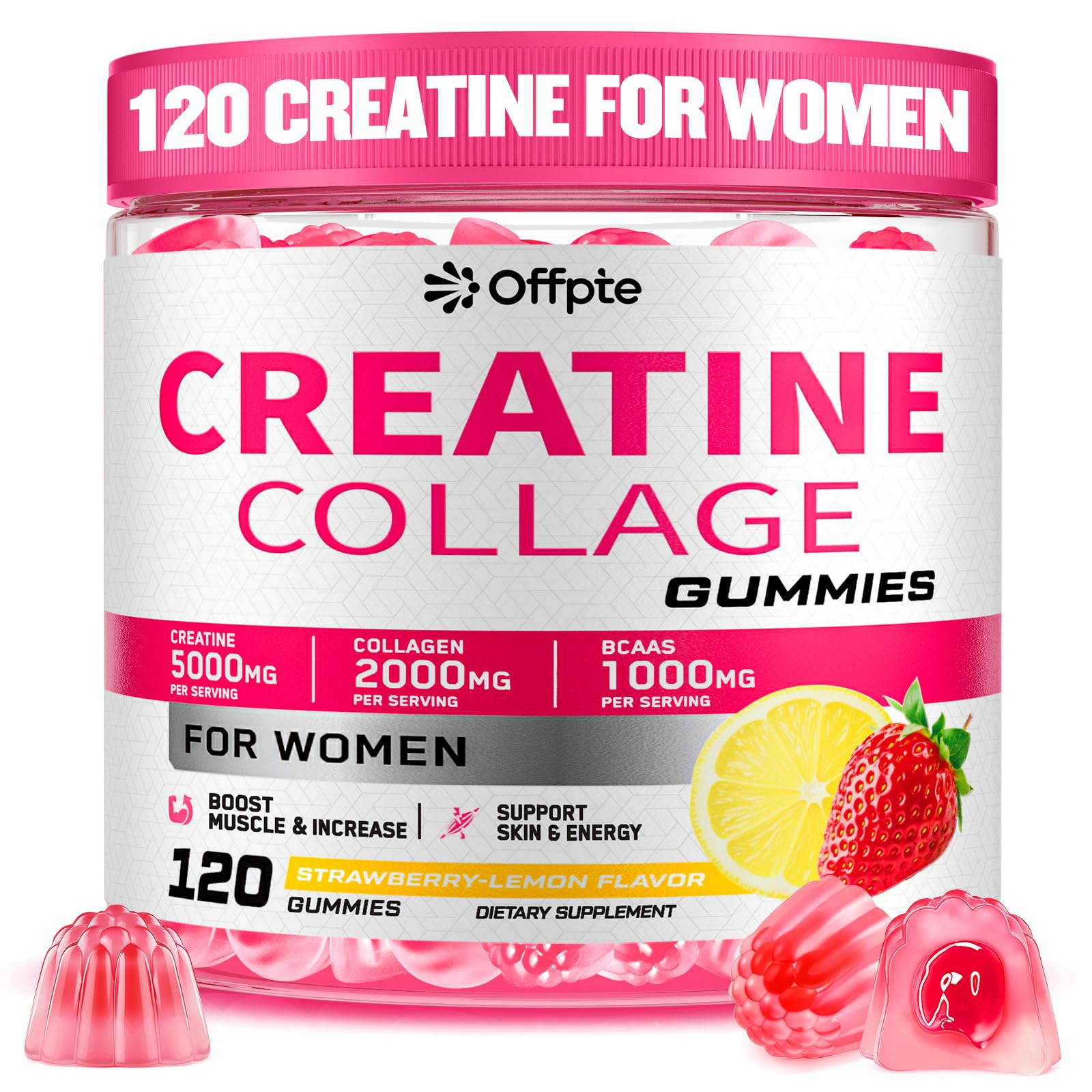 OFFPTE Créatine pour femmes gommes fraise-citron, énergie durable après l'entraînement
