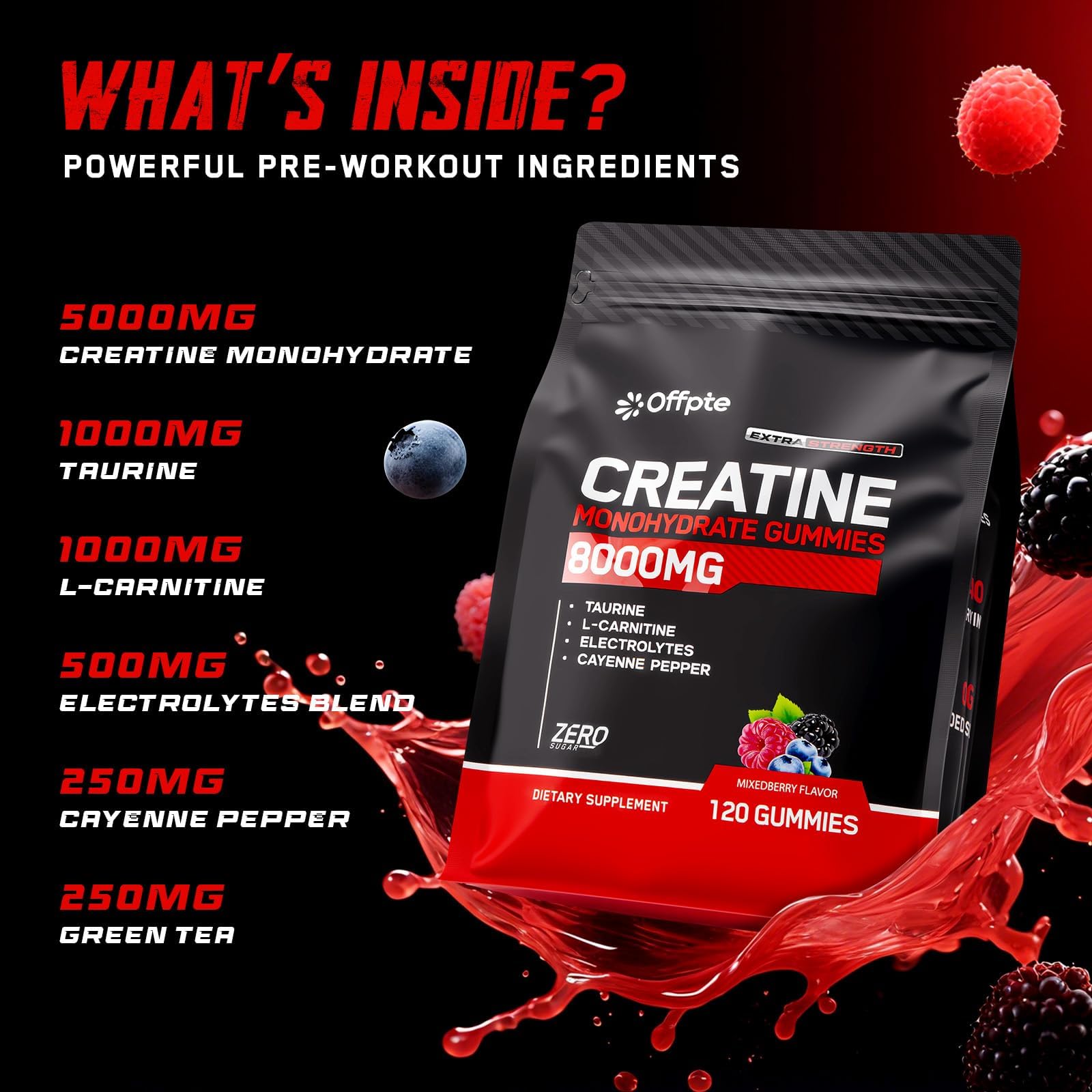 OFFPTE Créatine Monohydrate Gummies, véganes et sans sucre.