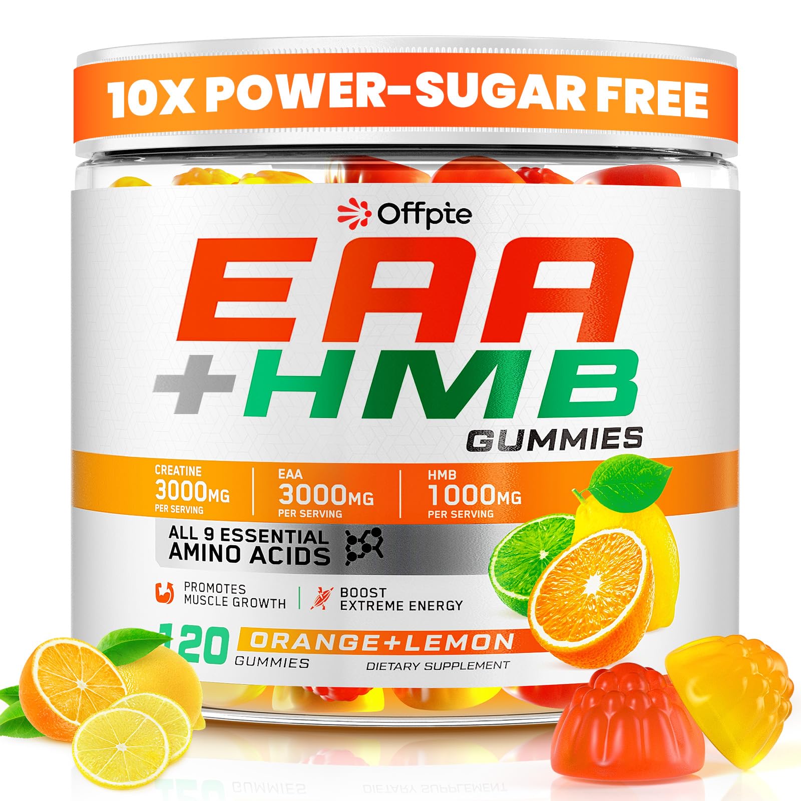 Gommes OFFPTE EAA Orange Lemon dans une bouteille, soutien pratique pour l'apport en acides aminés