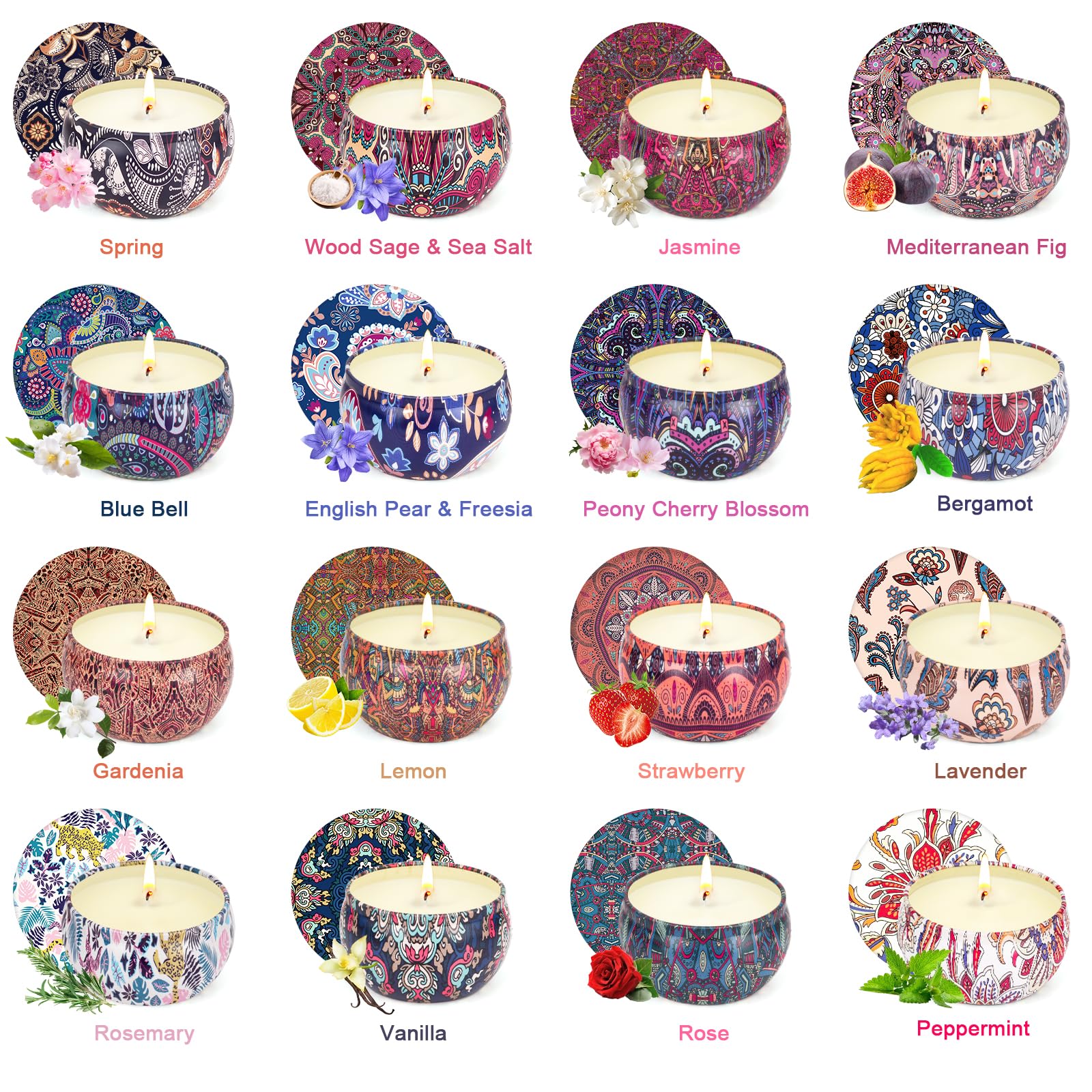 OFUN Ensemble de 16 parfums de bougies pour varier l'ambiance.
