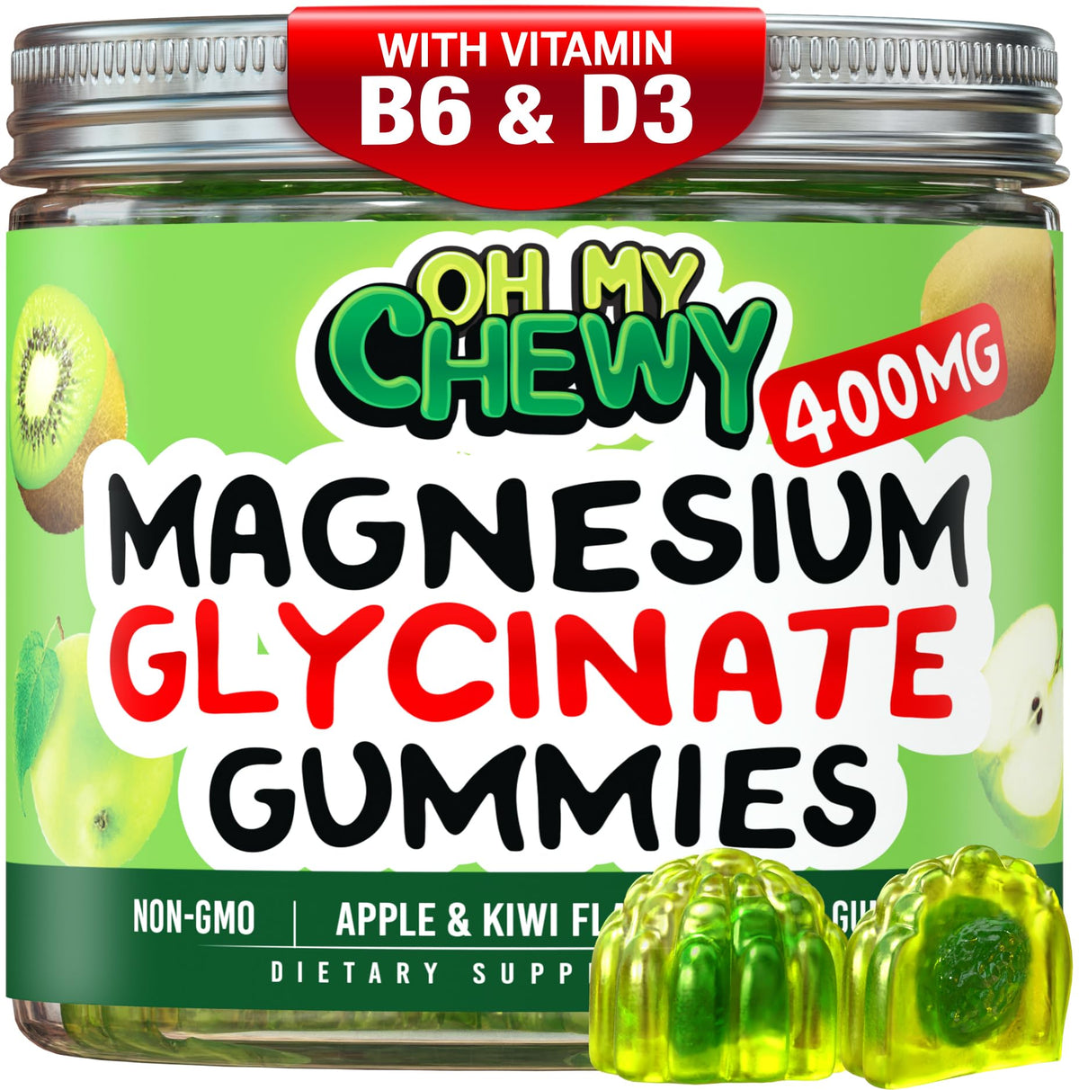 OH MY CHEWY bonbons gélifiés magnésium centre-rempli 400 mg – emballage familial pratique.