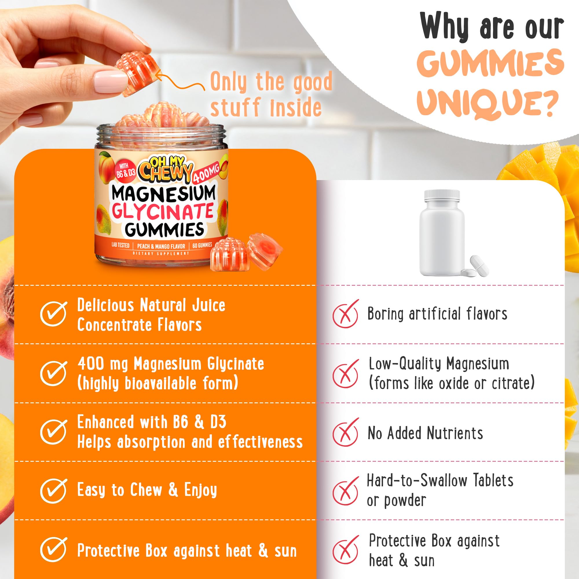 OH MY CHEWY – etiquette et ingrédients des gommes magnésium glycinate.