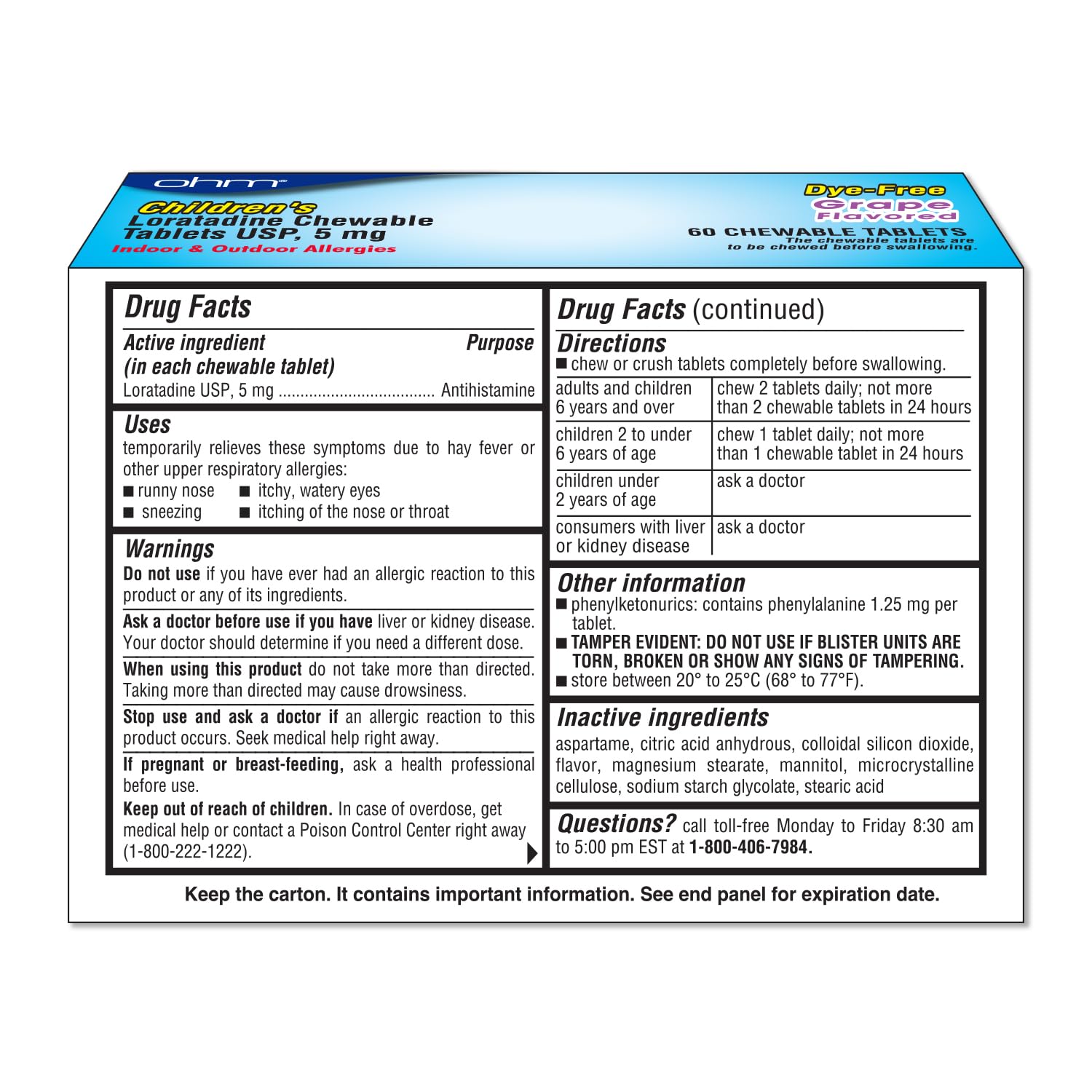 Ohm Loratadine 5 mg pour enfants – usage simple et dosage clair