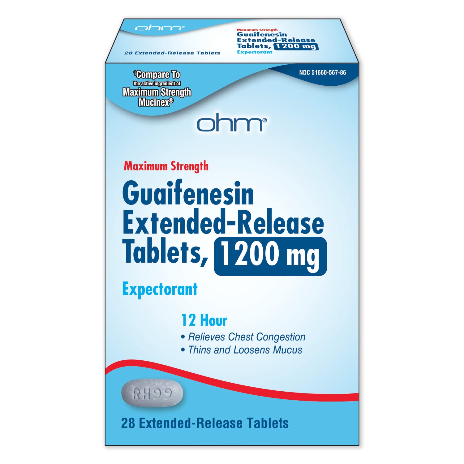 Ohm Guaifenesin – tablettes aidant la congestion thoracique et la respiration plus libre.