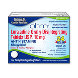 Ohm Loratadine: tablettes fondantes, soulagement sans somnolence pour nez qui coule et éternuements.