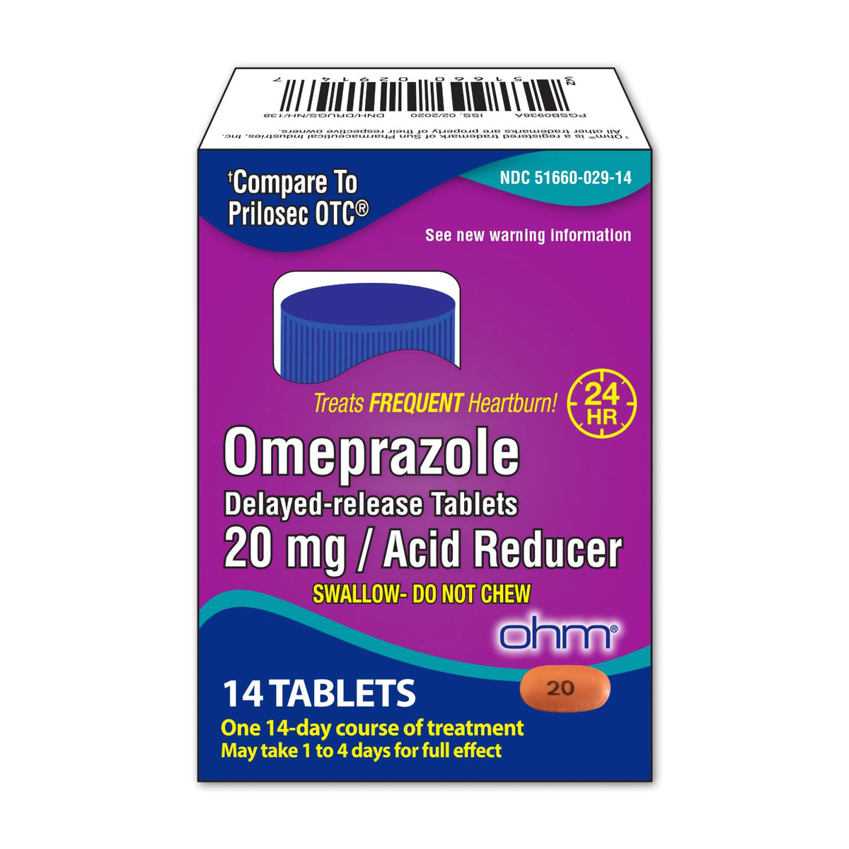 Boîte Ohm Omeprazole 20 mg, emballage 14 jours, pratique pour la routine.