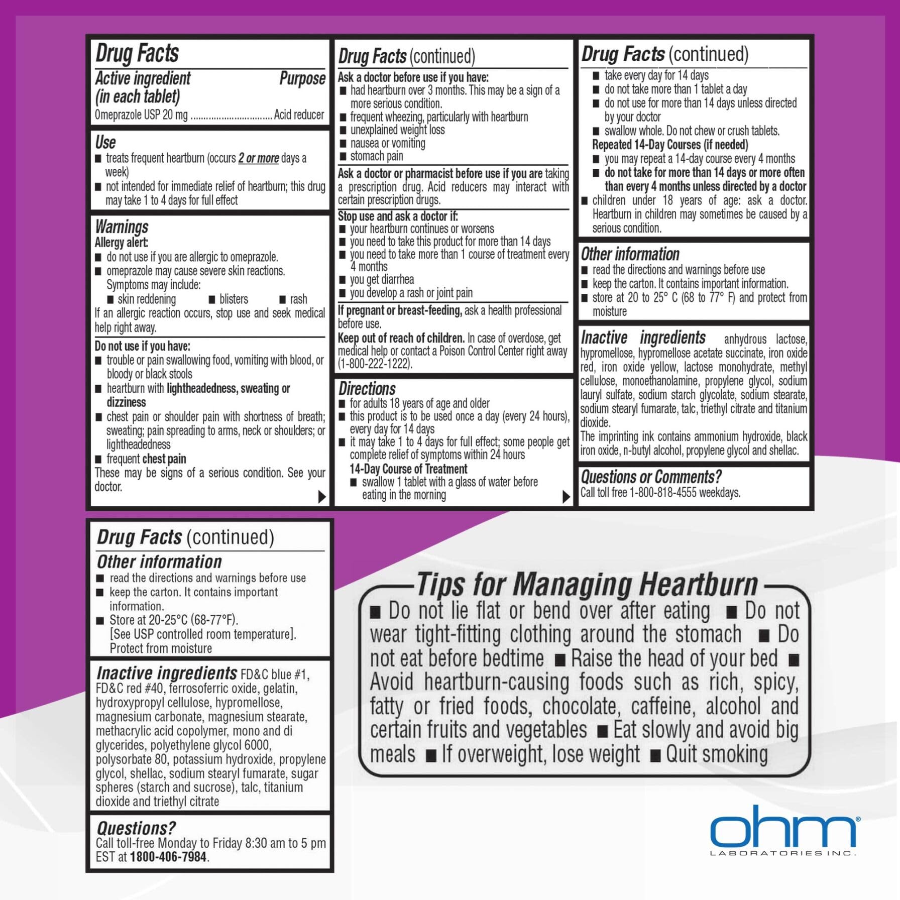 Ohm Omeprazole – détails de l'emballage pour les cycles de traitement.