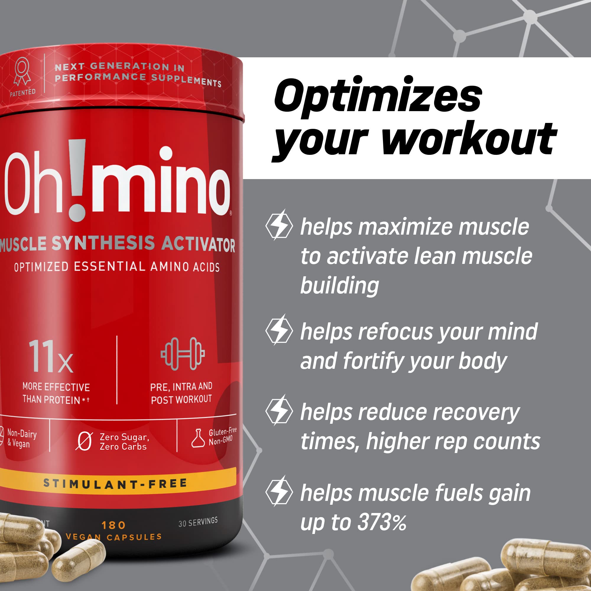Oh!mino: pré-entraînement en capsules, soutien possible à l'endurance sans caféine.