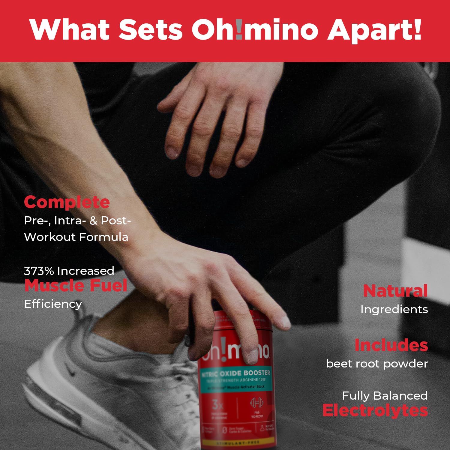 Oh!mino L-Arginine Nitrique: formule vegan sans additifs pour nutrition propre