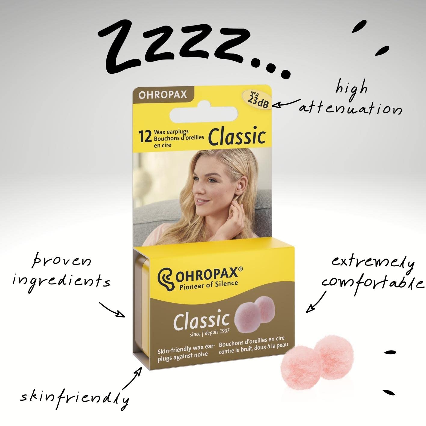 OHROPAX bouchons d'oreilles cire et coton — idéal pour méditation et relaxation.