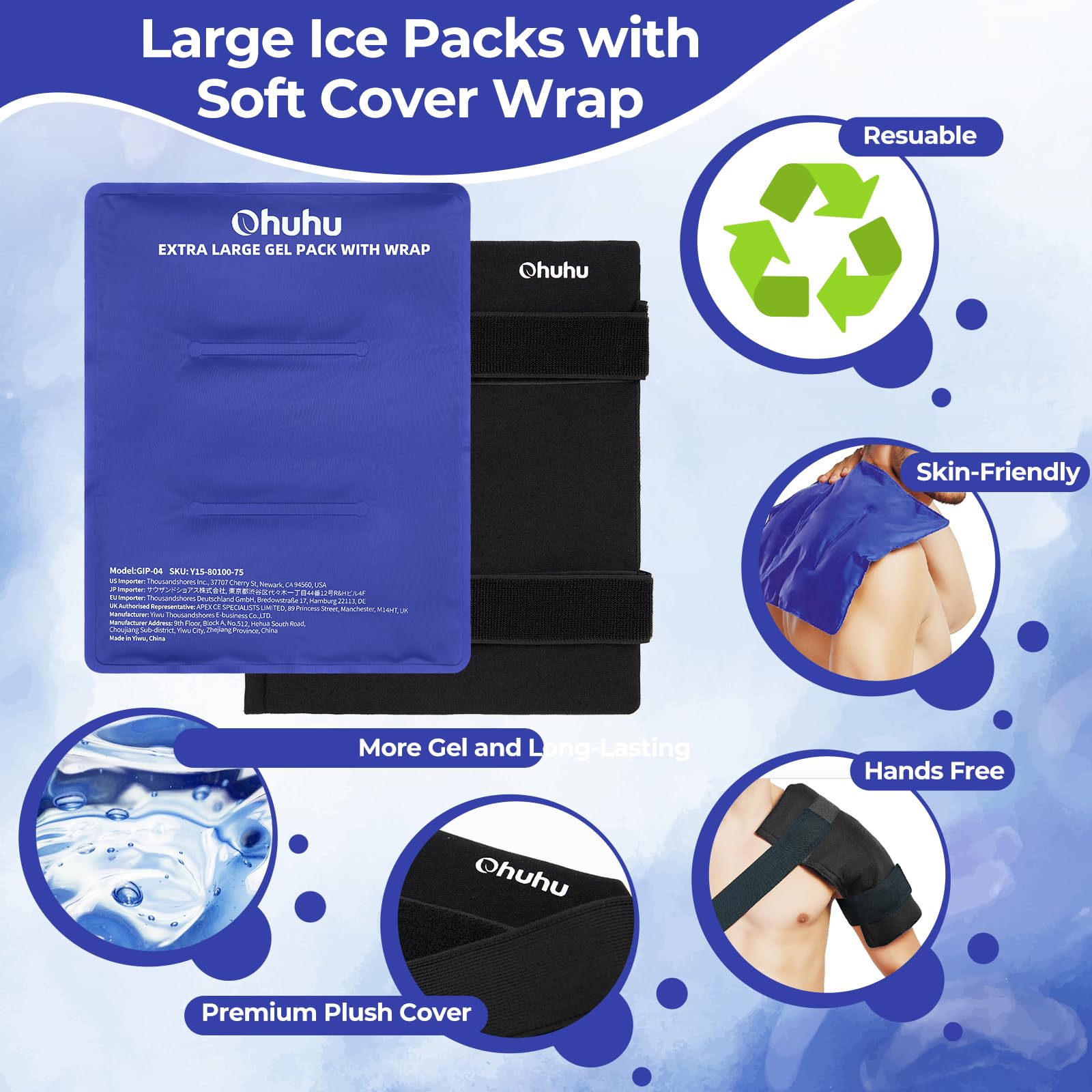 Ohuhu pack glace 14x11 avec sangles reglables, ajustement sûr et stable.