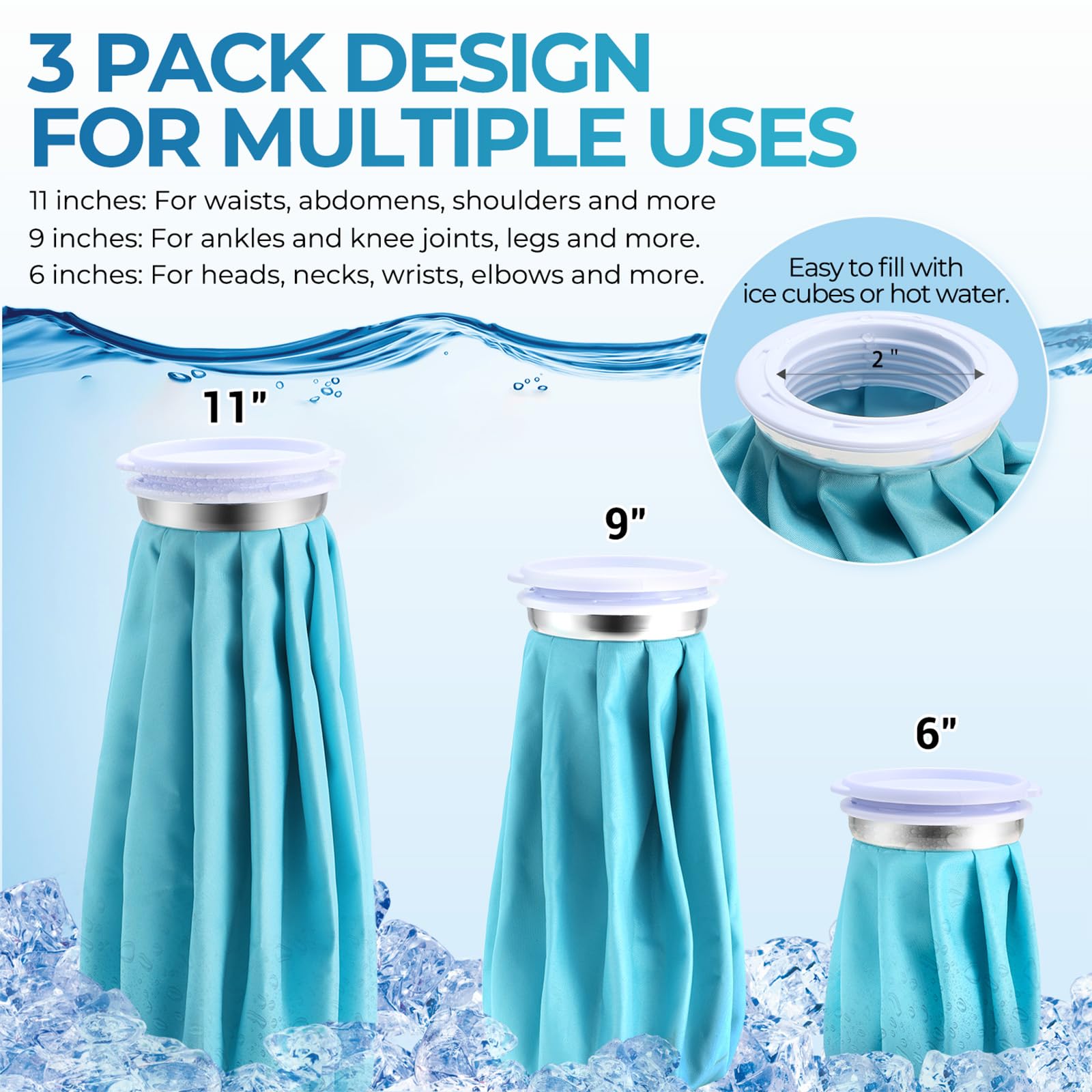 Ohuhu poche glace 9 pouces, couverture moyenne pour articulations et muscles.