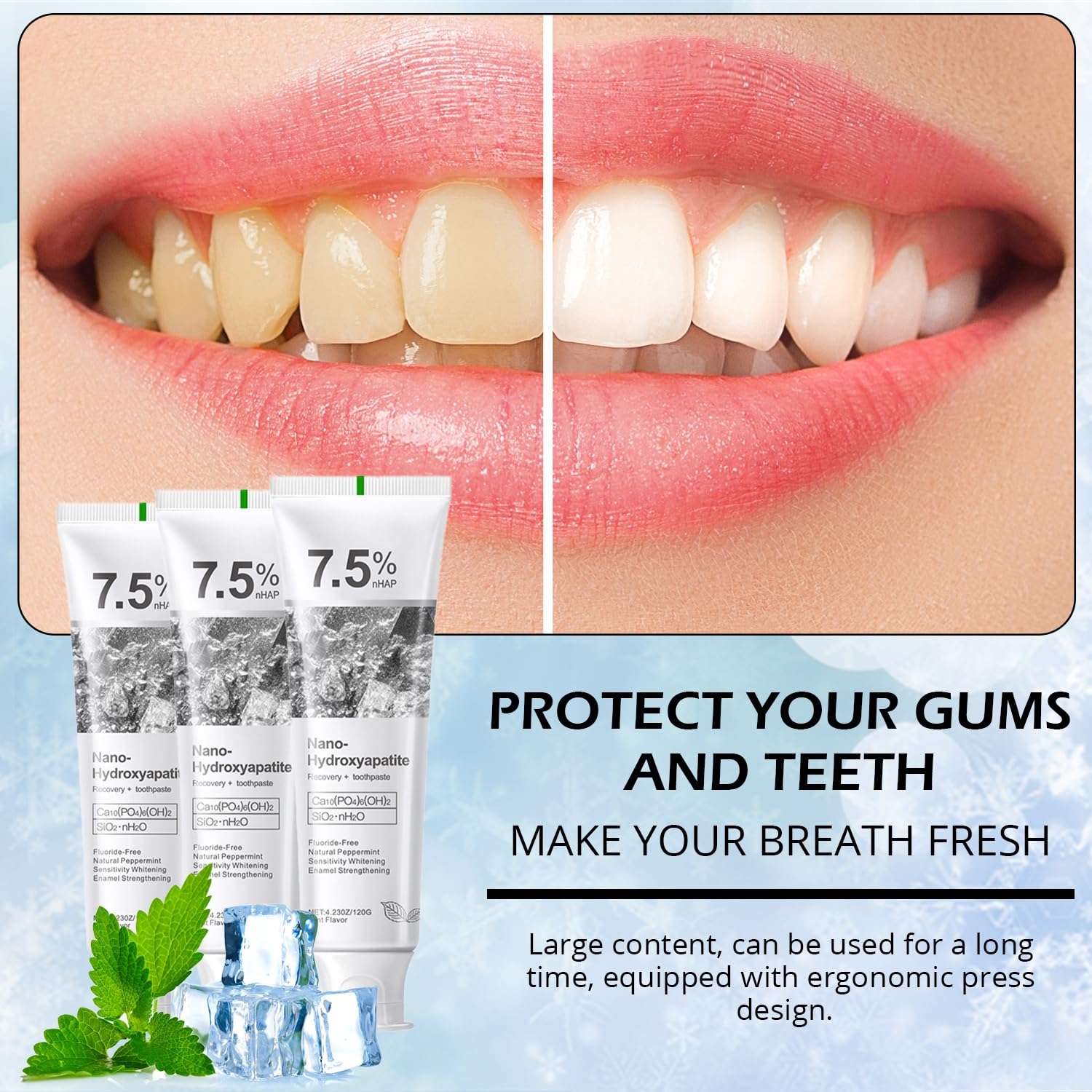 OHZH Dentifrice Hydroxyapatite, texture crèmeuse prête à l'usage quotidien.