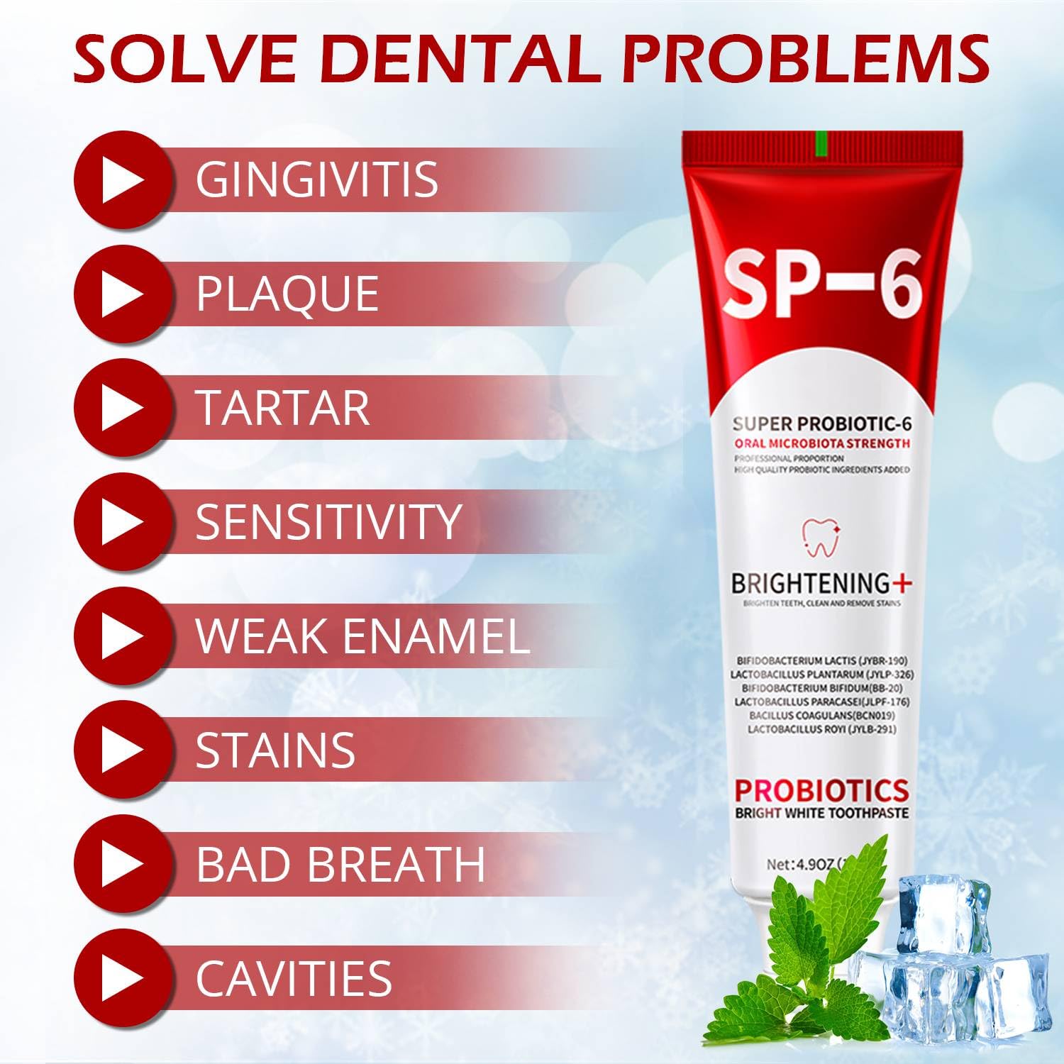 OHZH SP6 Probiotiques dentifrice - menthe double pour haleine fraîche durable