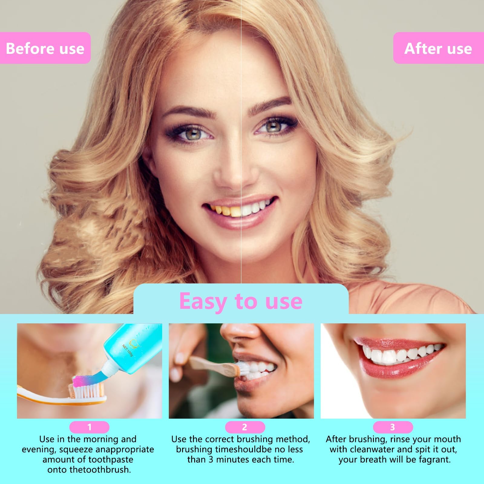 OIFVOPU Niacinamide dentifrice - teinte des dents réduite après utilisation régulière.