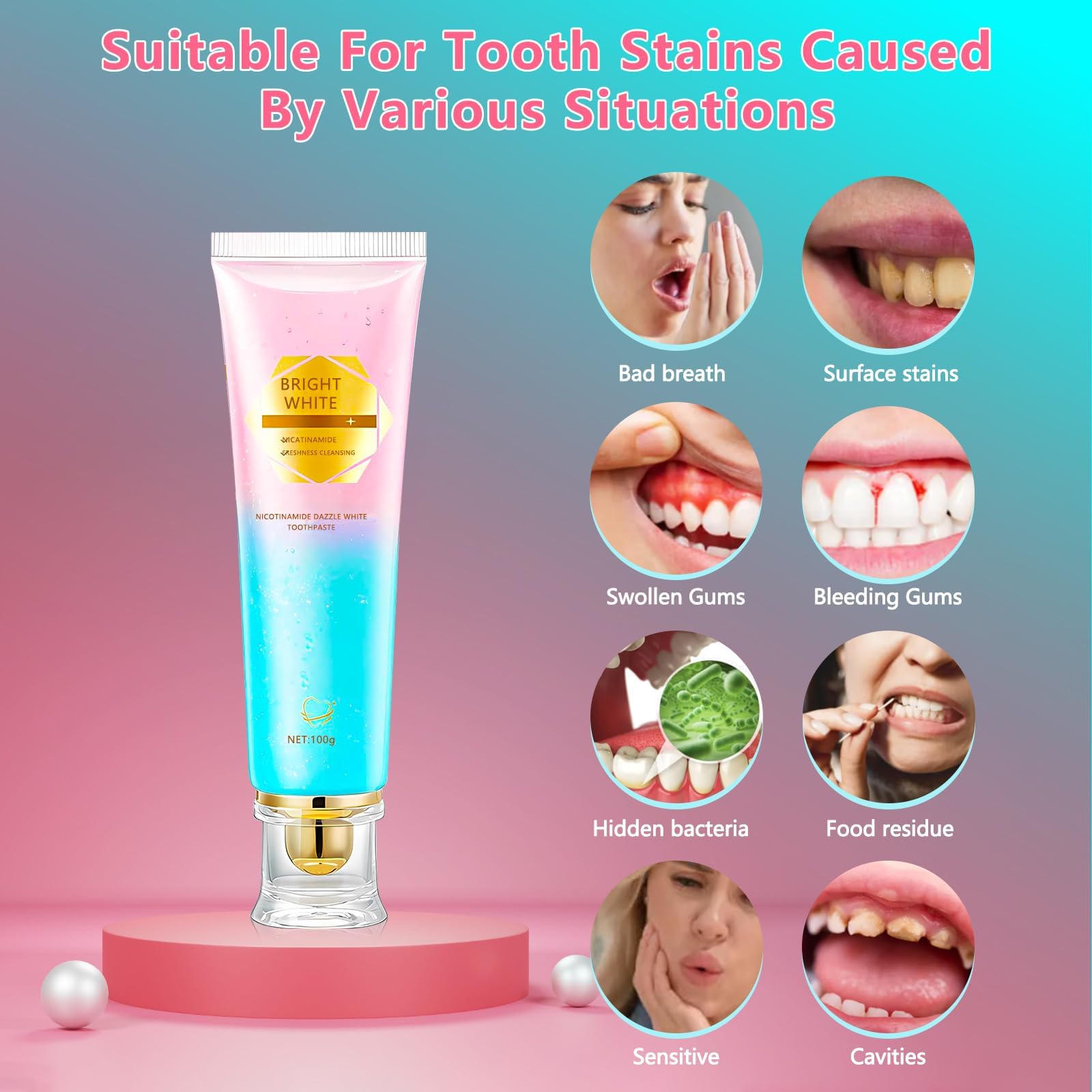 OIFVOPU Niacinamide dentifrice - emballage, soin quotidien et fraîcheur durable.
