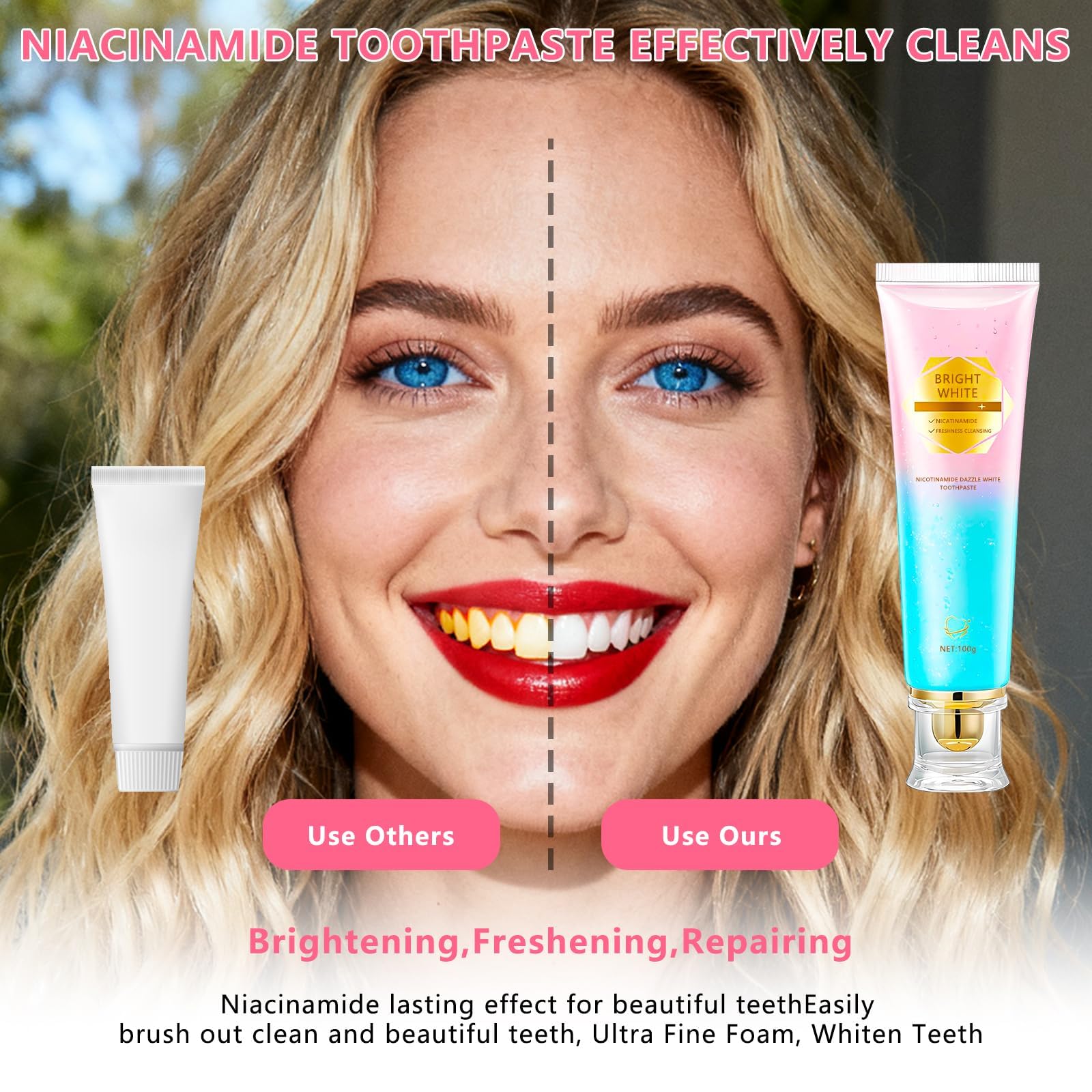 OIFVOPU Niacinamide dentifrice - sourire éclatant et confiance retrouvée après 2 semaines.