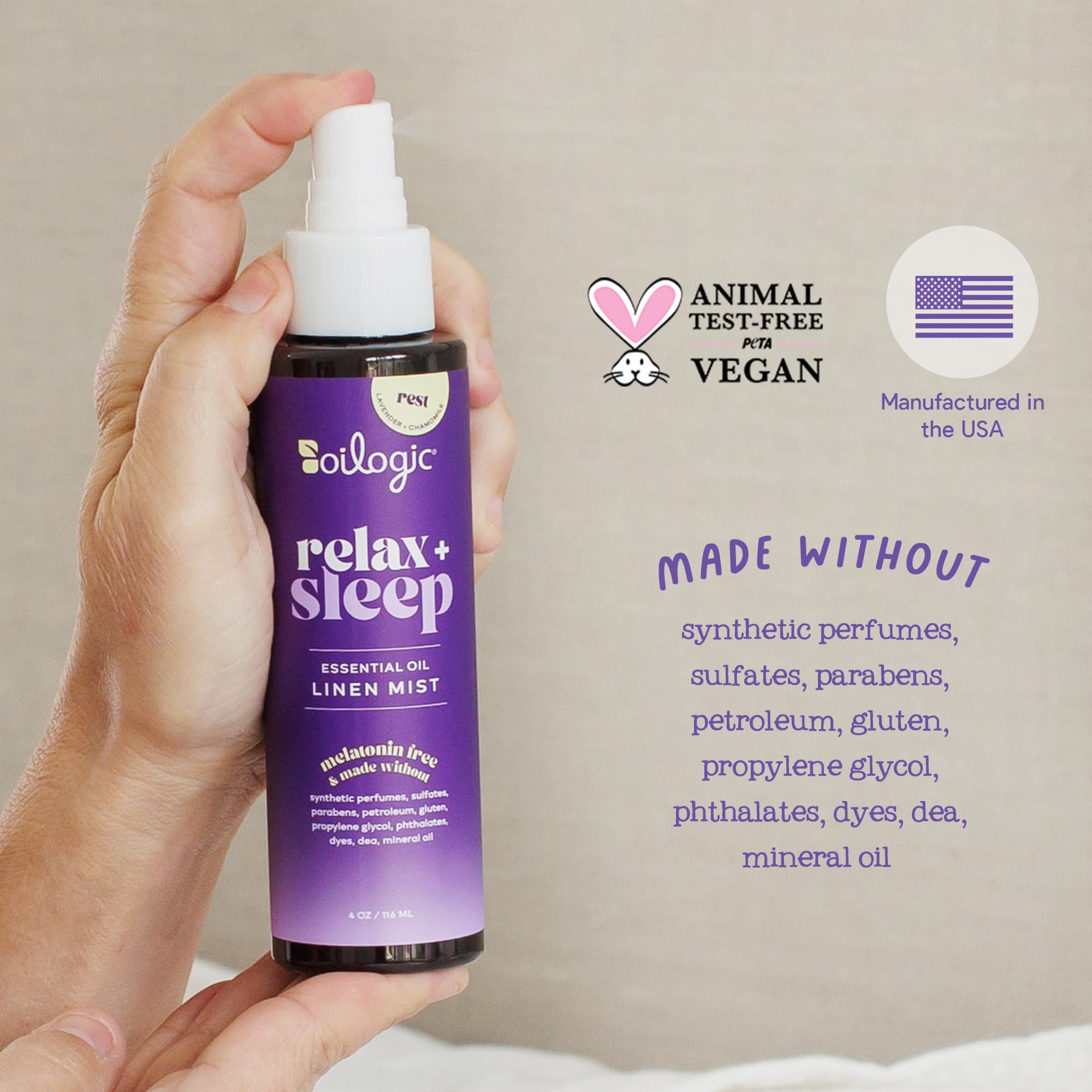 Oilogic Relax & Sleep, spray sur linge de lit pour ambiance relaxante.