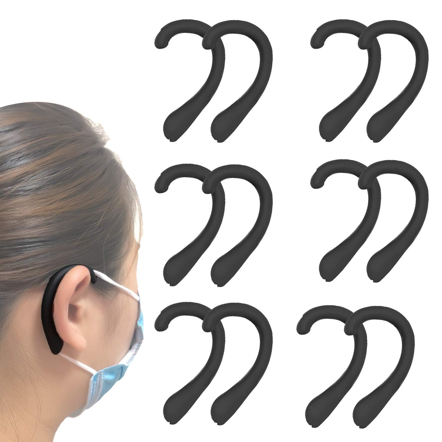 OKAICEN protecteurs d’oreille en silicone noir, ensemble de 6 paires pour confort quotidien.