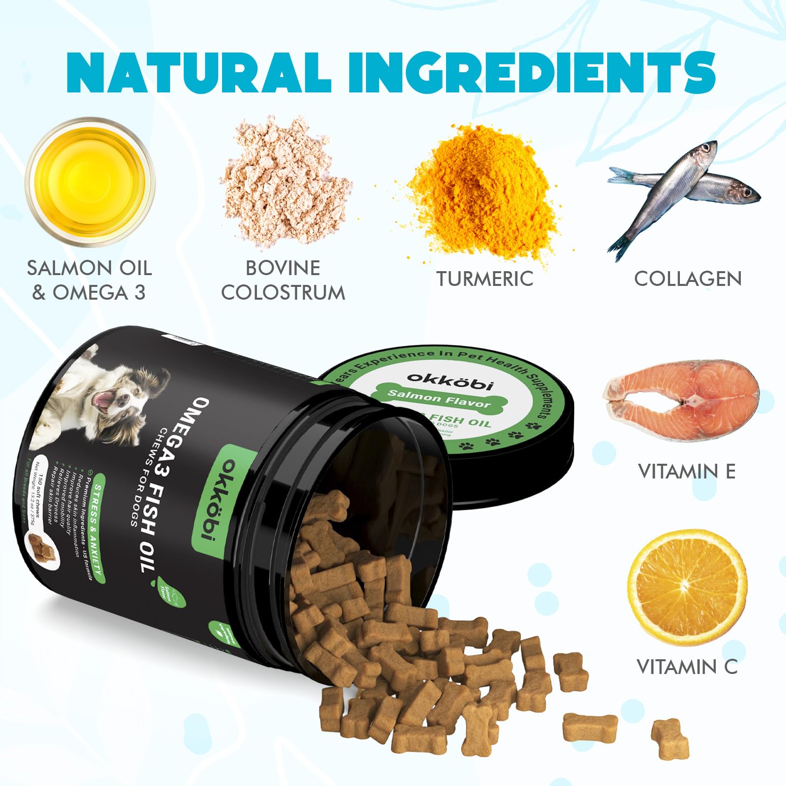 OKKÖBI bouchées Omega-3 pour chien — bouchées aromatisées au saumon.