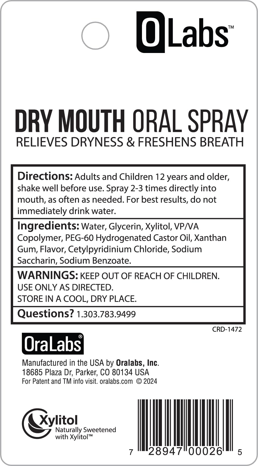 Olabs Dry Mouth Spray application rapide directement dans la bouche.