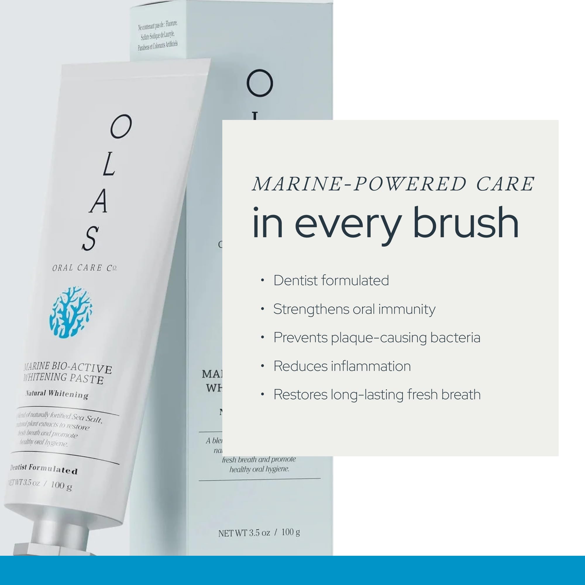 OLAS dentifrice formulé par des dentistes, fraîcheur naturelle durable