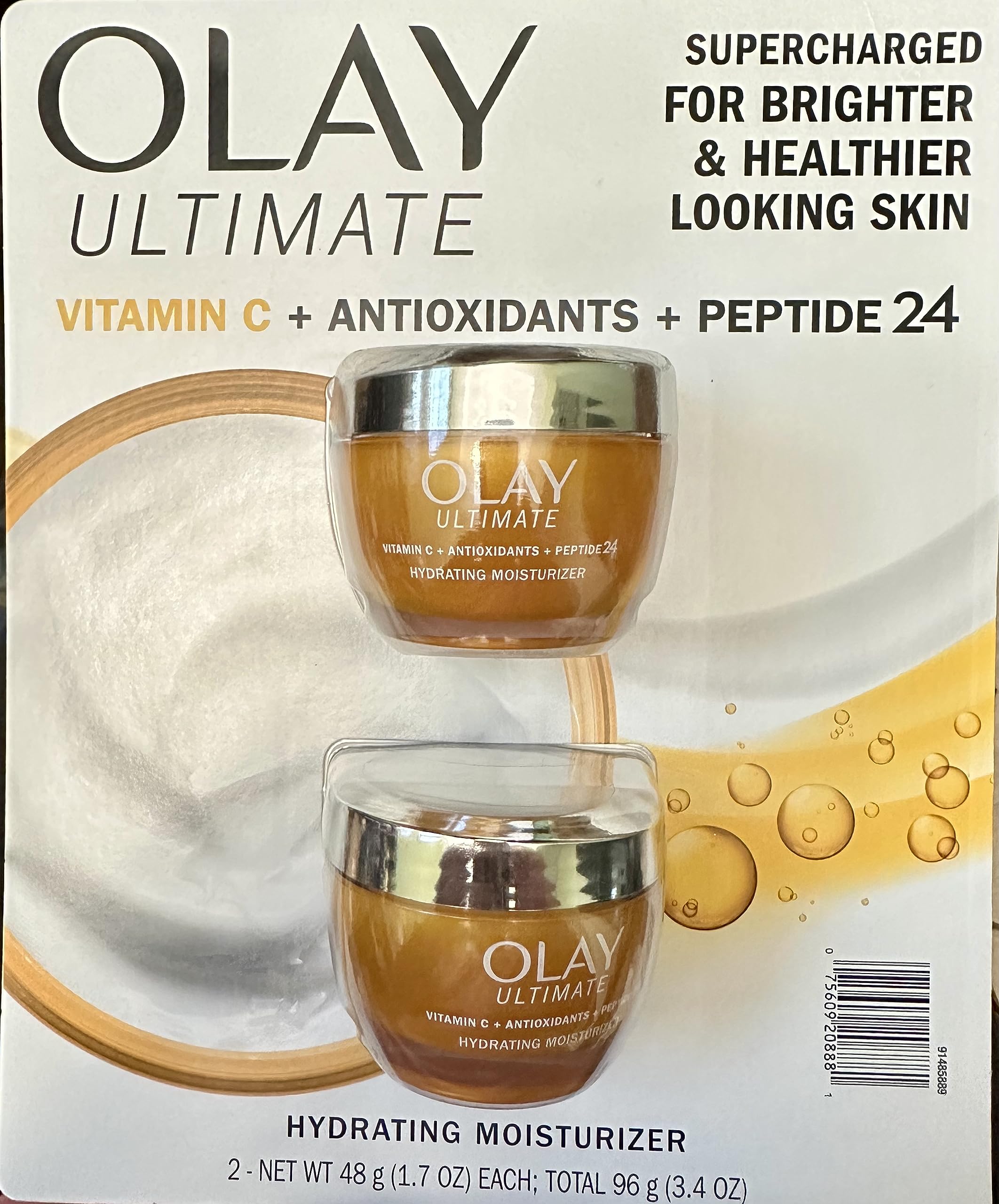 Olay Ultimate Vitamin C et Antioxydants, pack duo, visuel d'emballage, suggère éclat et protection cutanée