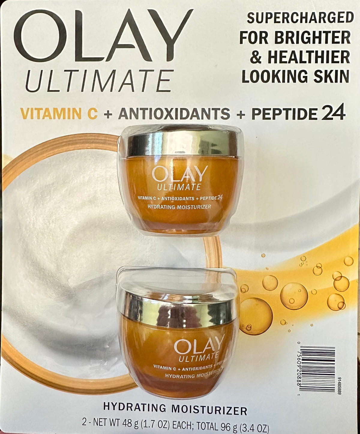 Olay Ultimate Vitamin C et Antioxydants, pack duo, visuel d'emballage, suggère éclat et protection cutanée