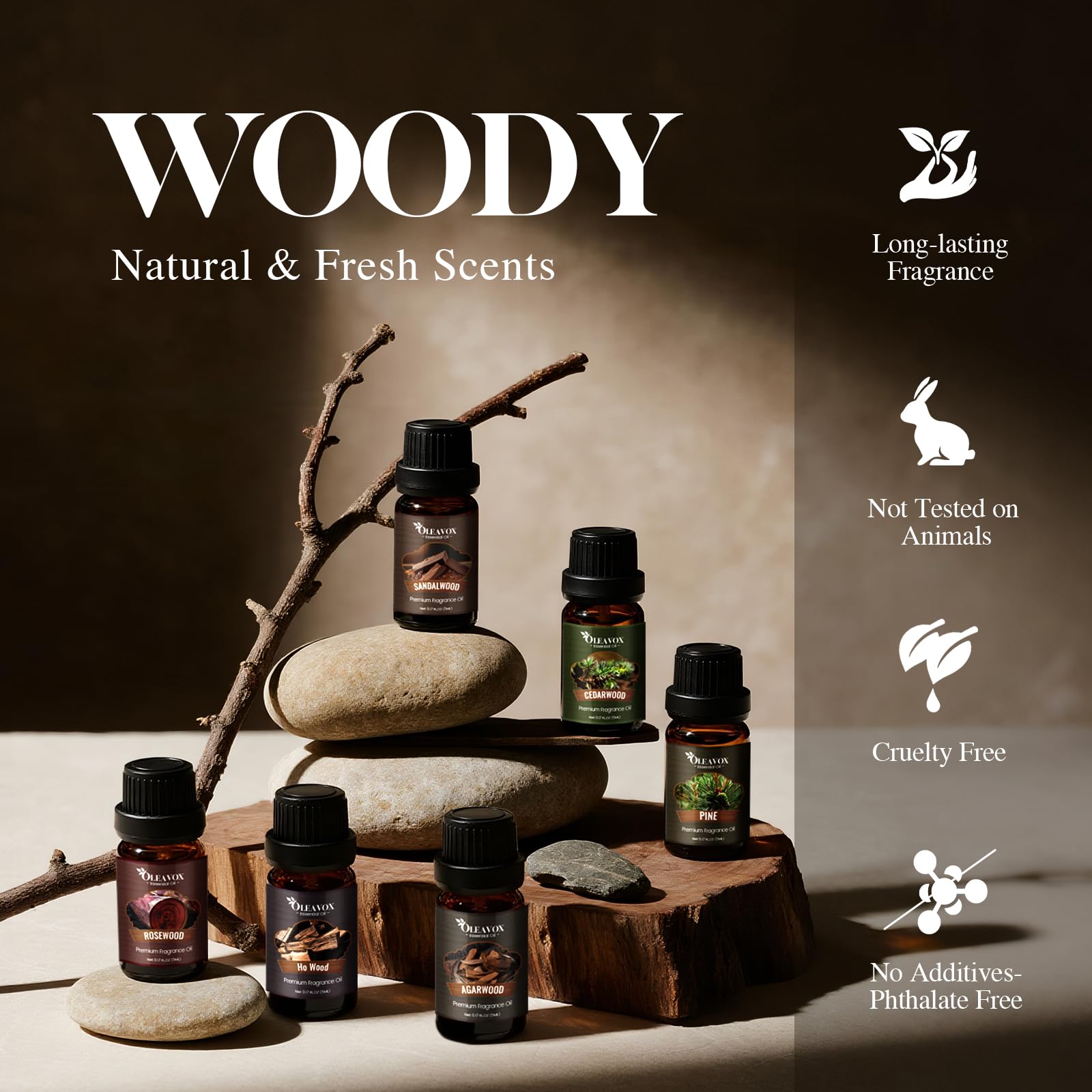 Huile cedre OleaVox: fragrance chaude pour bougies et soins à domicile