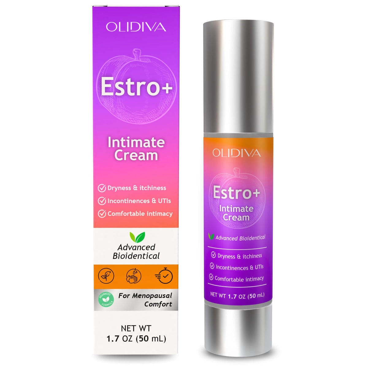 Olidiva Crème Estriol bioidentique – bouteille, hydratation intime durable.