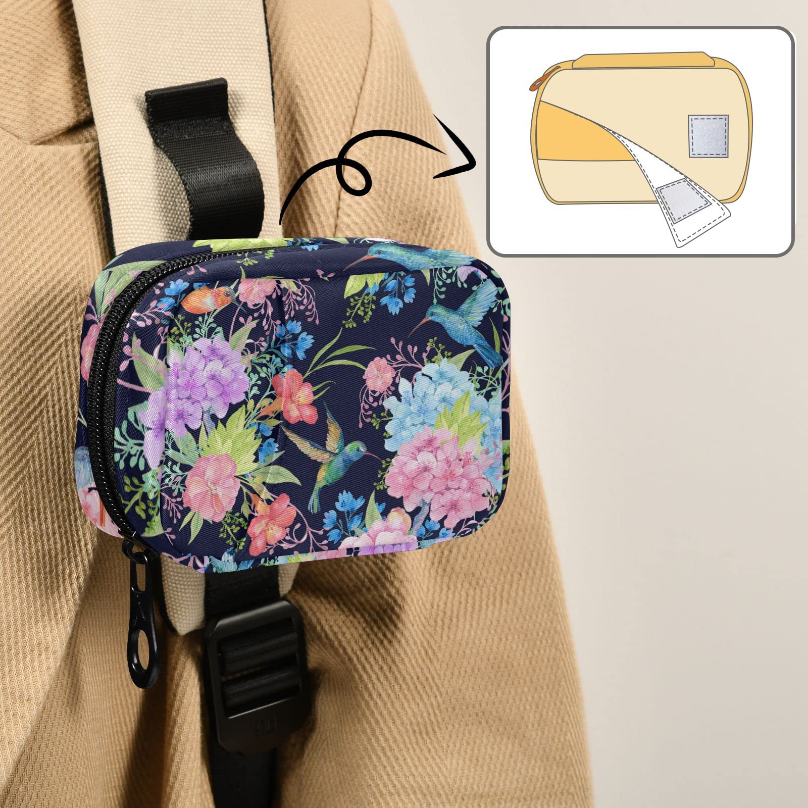 Ollabaky Colibri Floral, étui renforcé en tissu protège les pilules lors des déplacements.