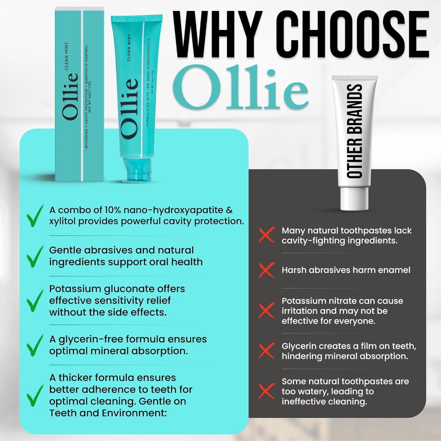 Ollie Clean Mint Nano Hydroxyapatite, sensation fraîche après chaque brossage