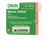 OLLOÏS Borax 200ck – tube translucide montrant le conditionnement pratique