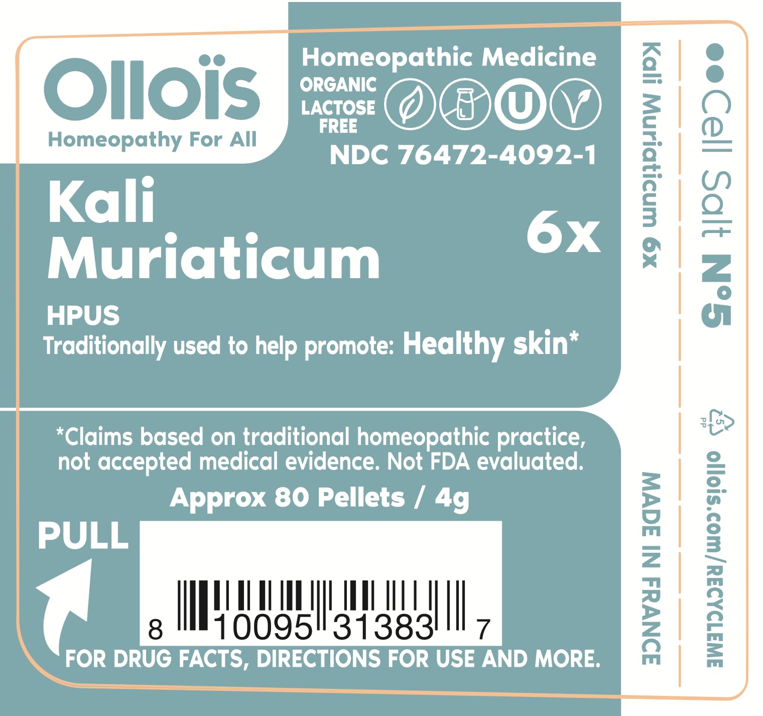 OLLOÏS Kali Muriaticum, boite de pellets, usage pratique dans les remèdes à base de sels minéraux.