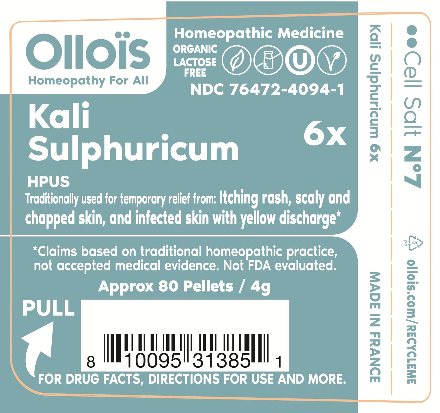 Étiquette OLLOÏS Kali Sulphuricum certifiée bio, traçabilité et qualité assurées.