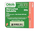 Étiquette biologique OLLOÏS Mercurius Solubilis 30c, sans lactose.