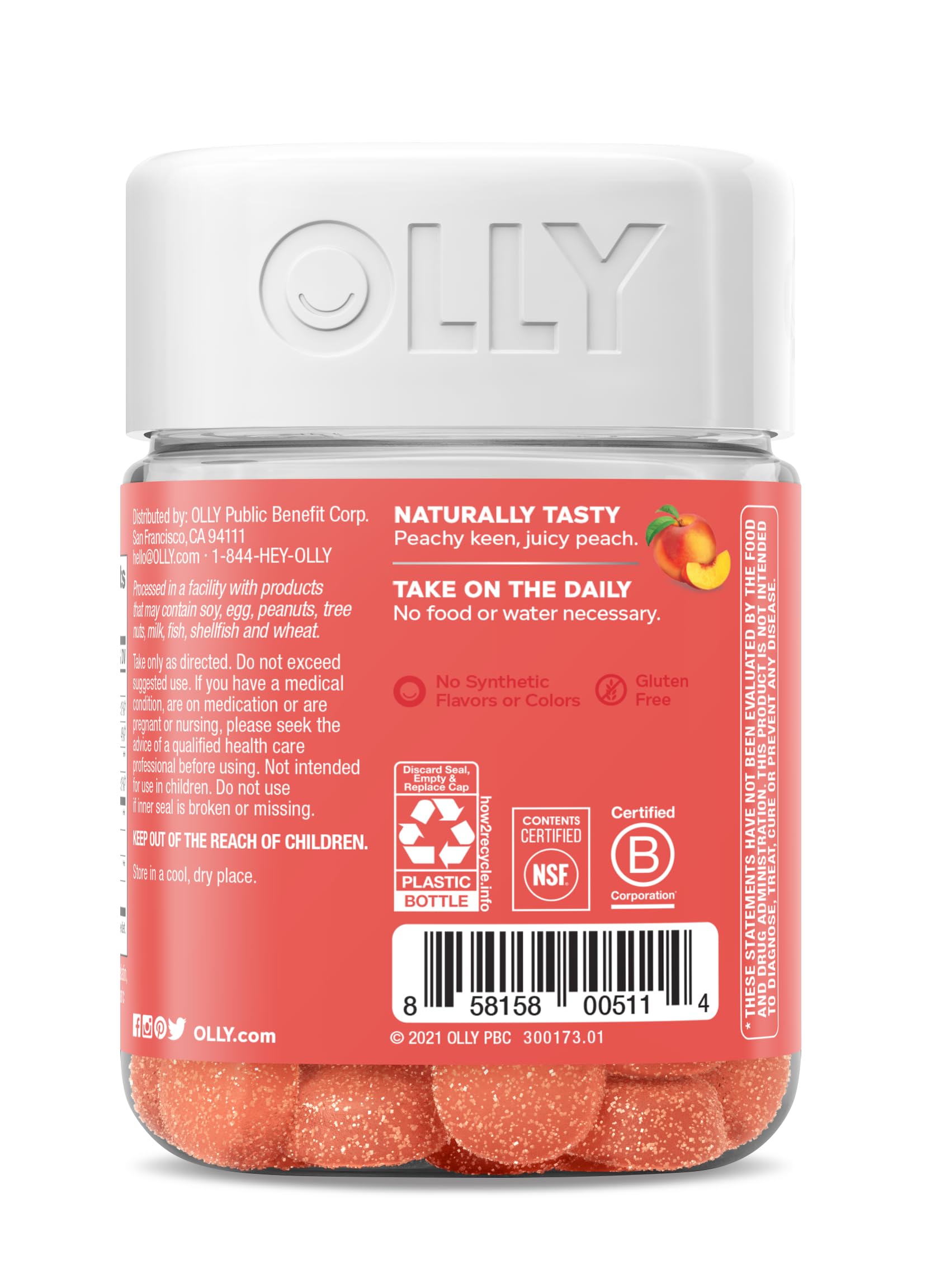 Emballage pratique OLLY pour 30 gommes et un mois d'apport.