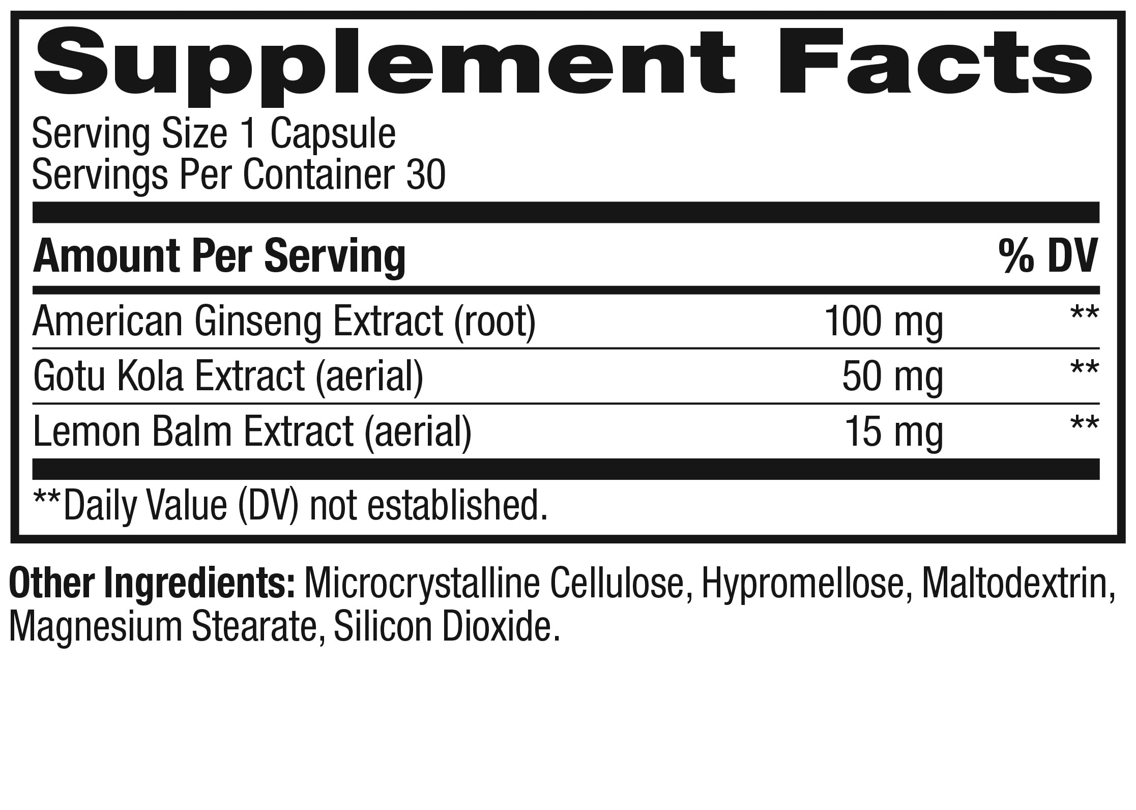 Ingrédients: ginseng, gotu-kola et mélisse, concentration soutenue.