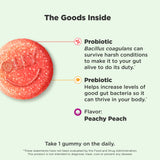 Gommes probiotiques OLLY pêche faciles à mâcher et sans colorants artificiels.