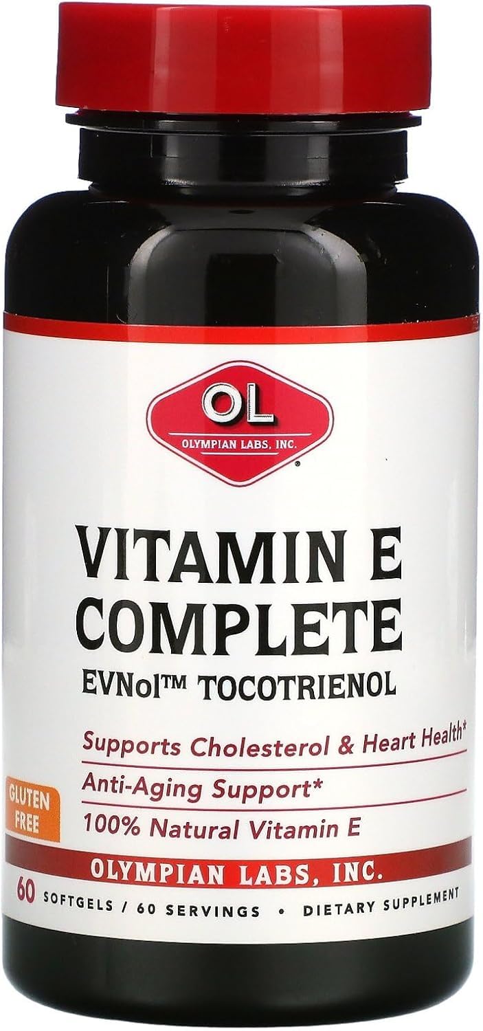 Vitamine E Complete Tocomin d'Olympian Labs, bouteille et capsules faciles à prendre