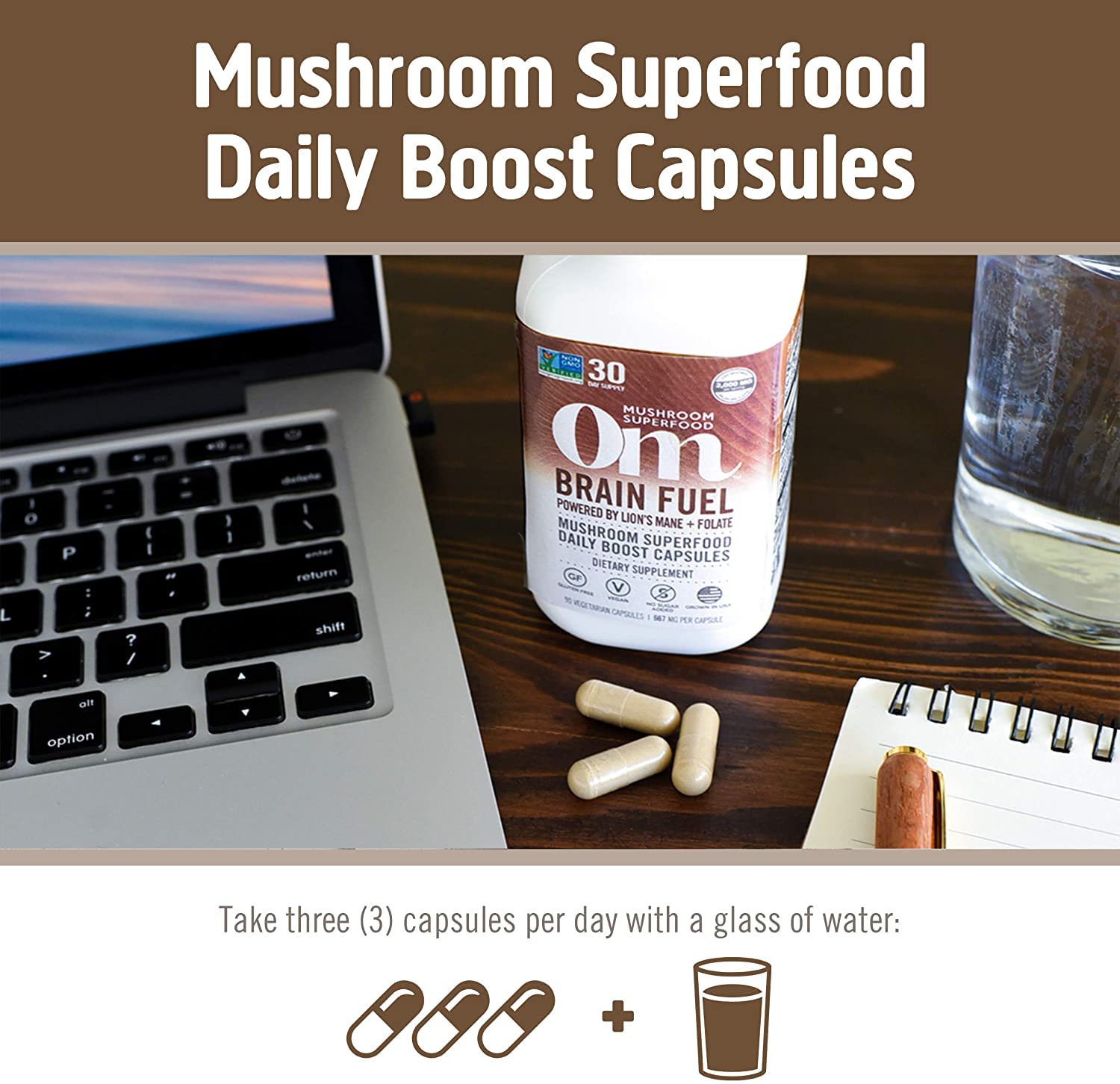 OM MUSHROOM CAPSULES Organique et portable, idéal en voyage.