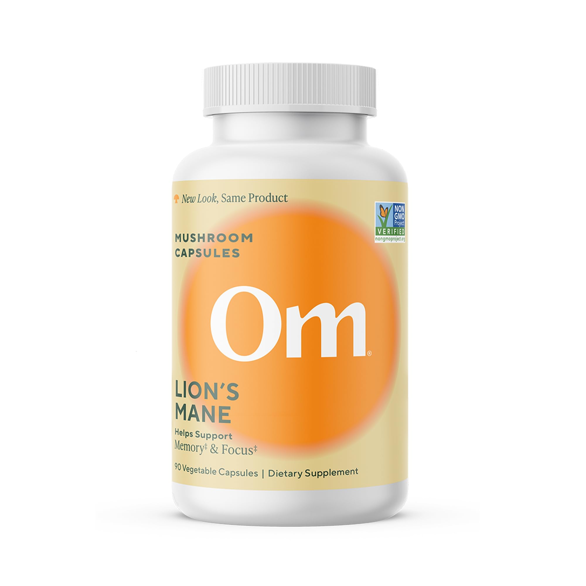 Capsules OM MUSHROOM CRINIÈRE DE LION dans une bouteille, soutien potentiel à la concentration.
