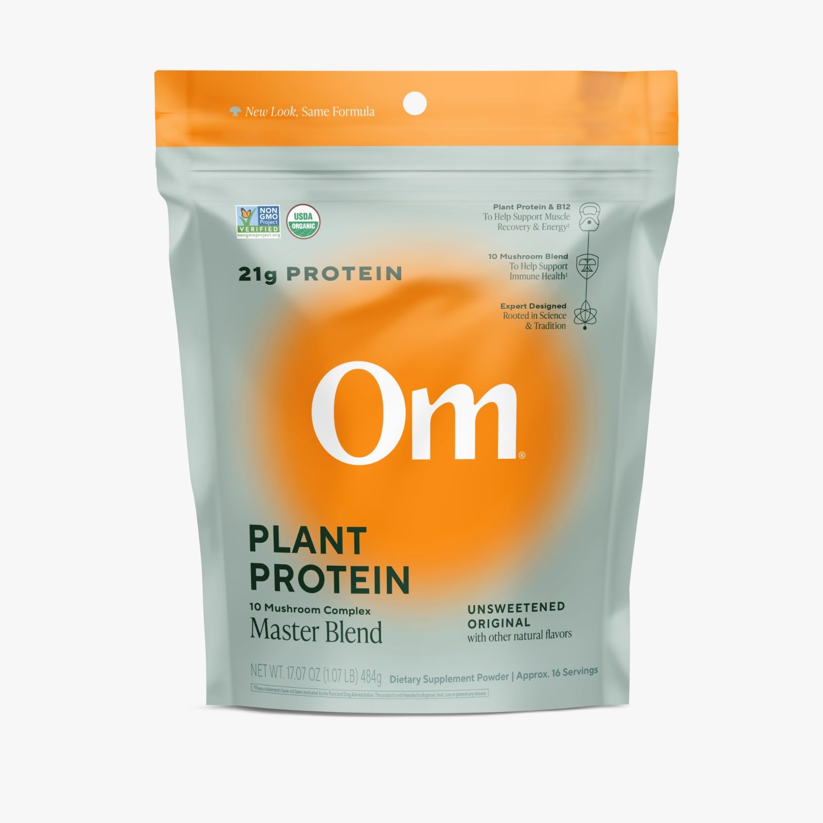 OM Master Blend – Emballage mettant en avant sa formule biologique et naturelle
