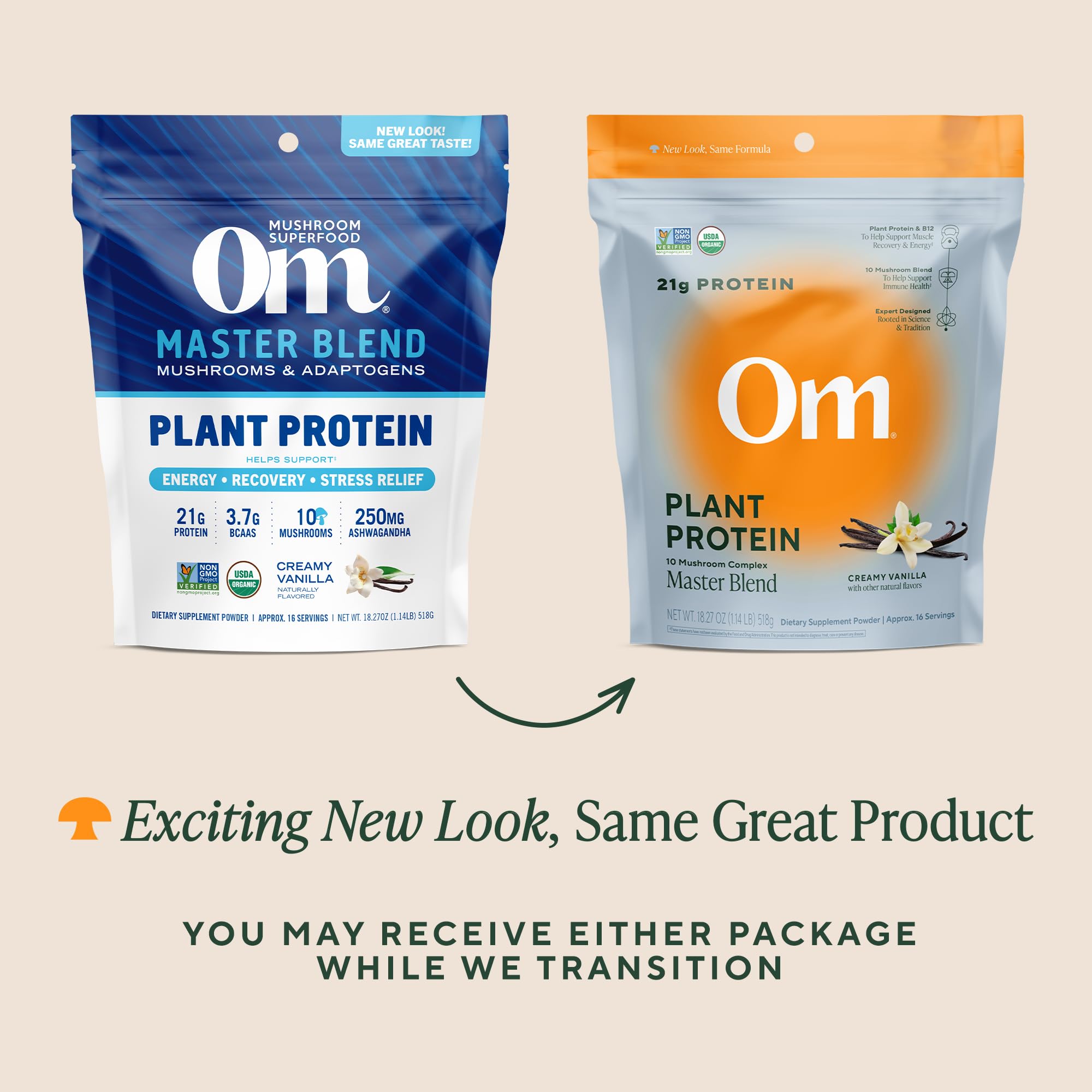 OM MUSHROOM SUPERFOOD Master Blend Vanilla: poudre vanille prête pour smoothie protéiné.