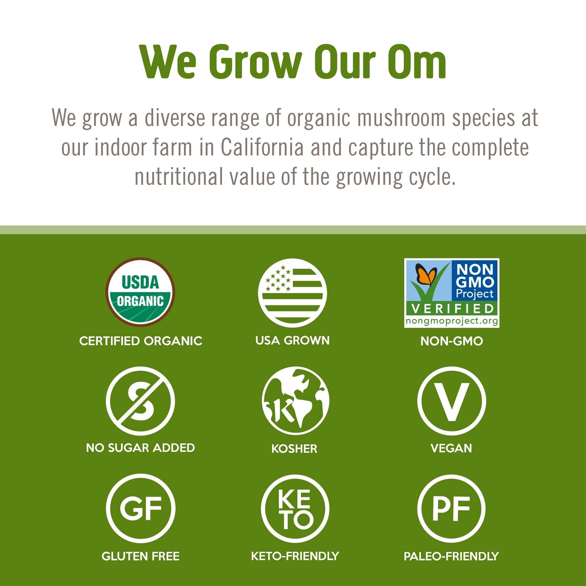 OM MUSHROOM REISHI emballage biologique, sans additifs quotidiens.